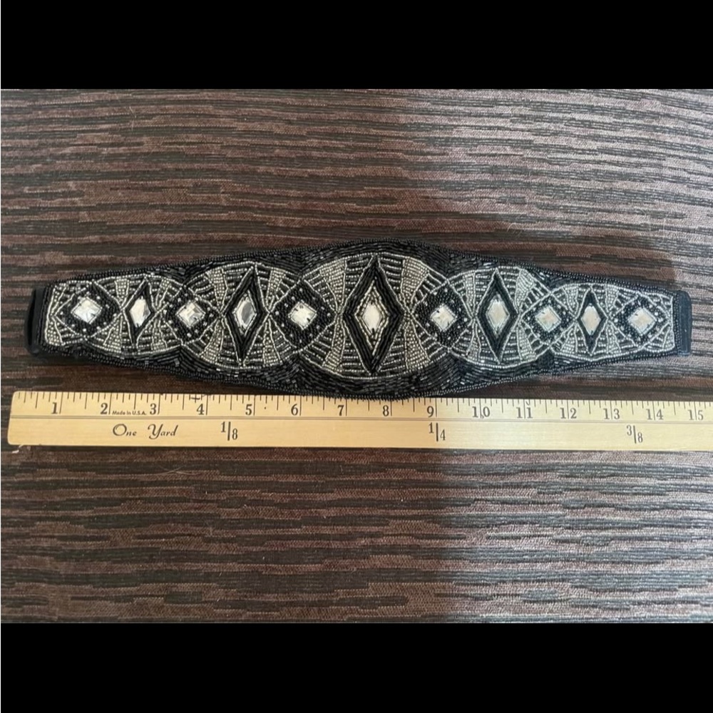VTG 80’s Deco Gothic full beaded black white belt cumberbund small - Picture 2 of 7